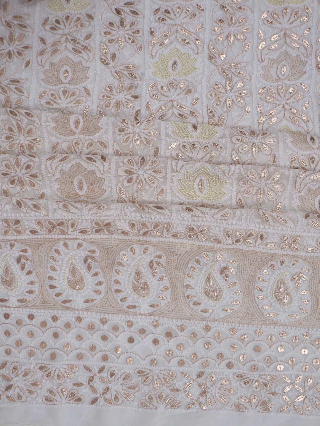 Ada Hand Embroidered White Georgette Lucknowi Chikankari Unstitched Kurta Dupatta Set With Zari Work 01A160946