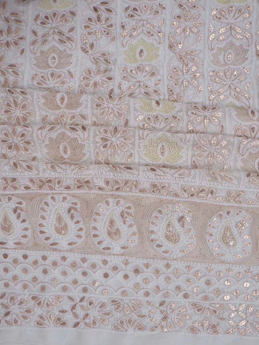 Ada Hand Embroidered White Georgette Lucknowi Chikankari Unstitched Kurta Dupatta Set With Zari Work 01A160946