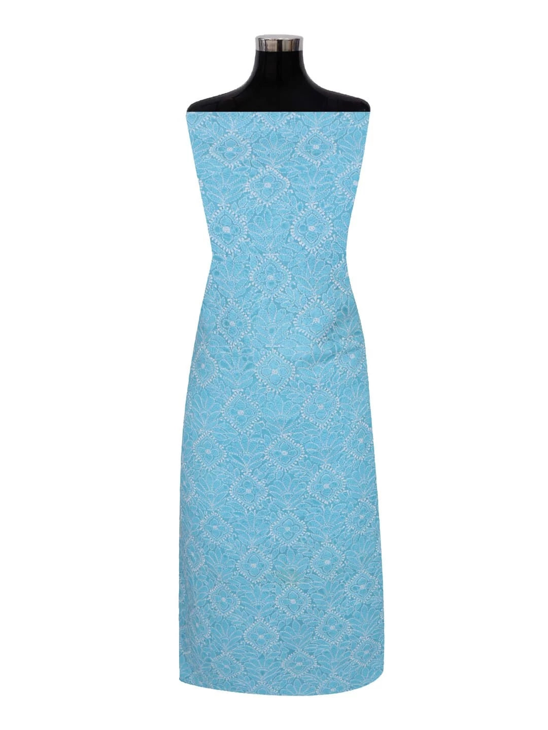 Ada Hand Embroidered Sky Blue Cotton Lucknowi Chikankari Unstitched Kurta Dupatta Set A297617