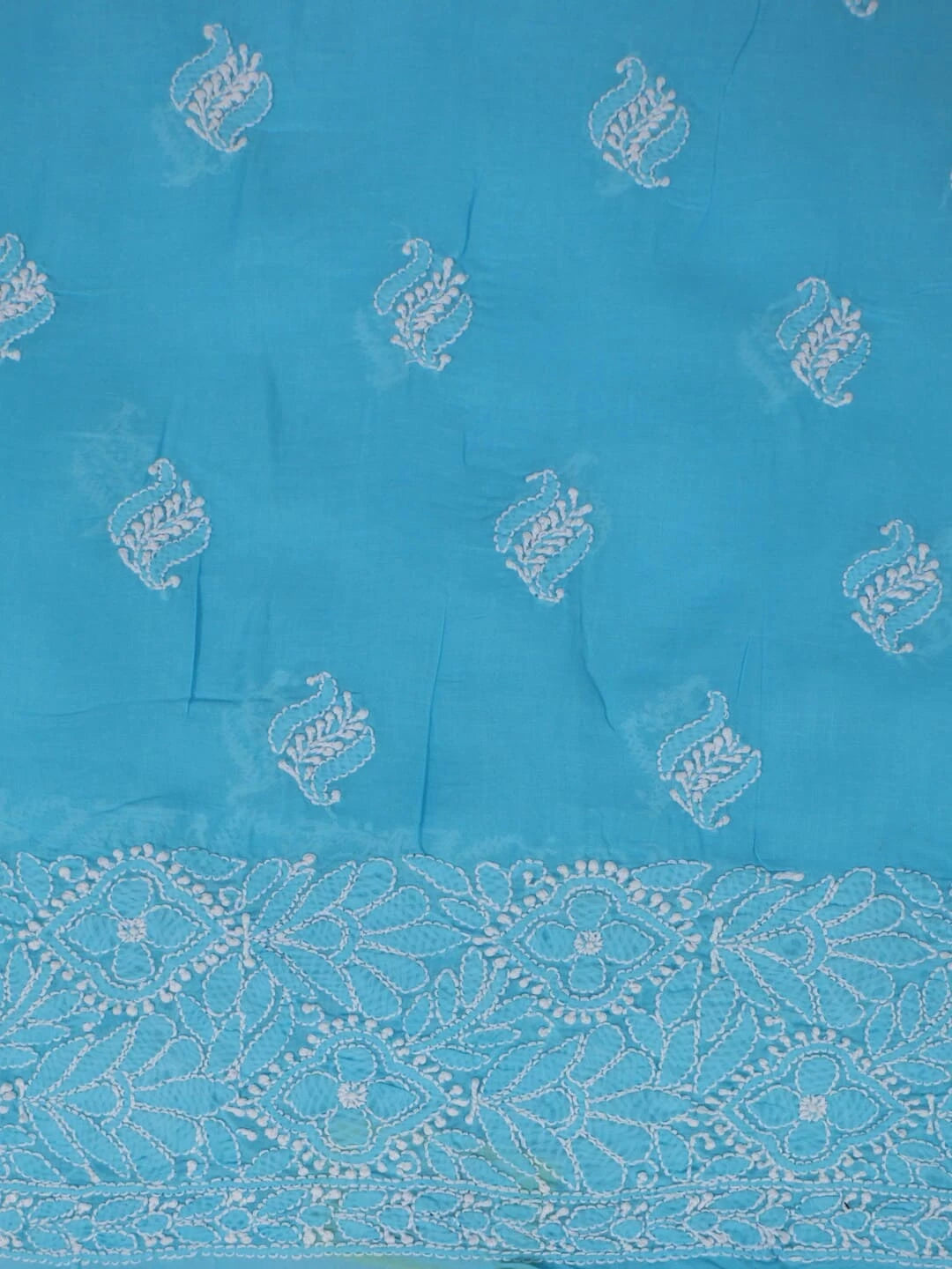Ada Hand Embroidered Sky Blue Cotton Lucknowi Chikankari Unstitched Kurta Dupatta Set A297617