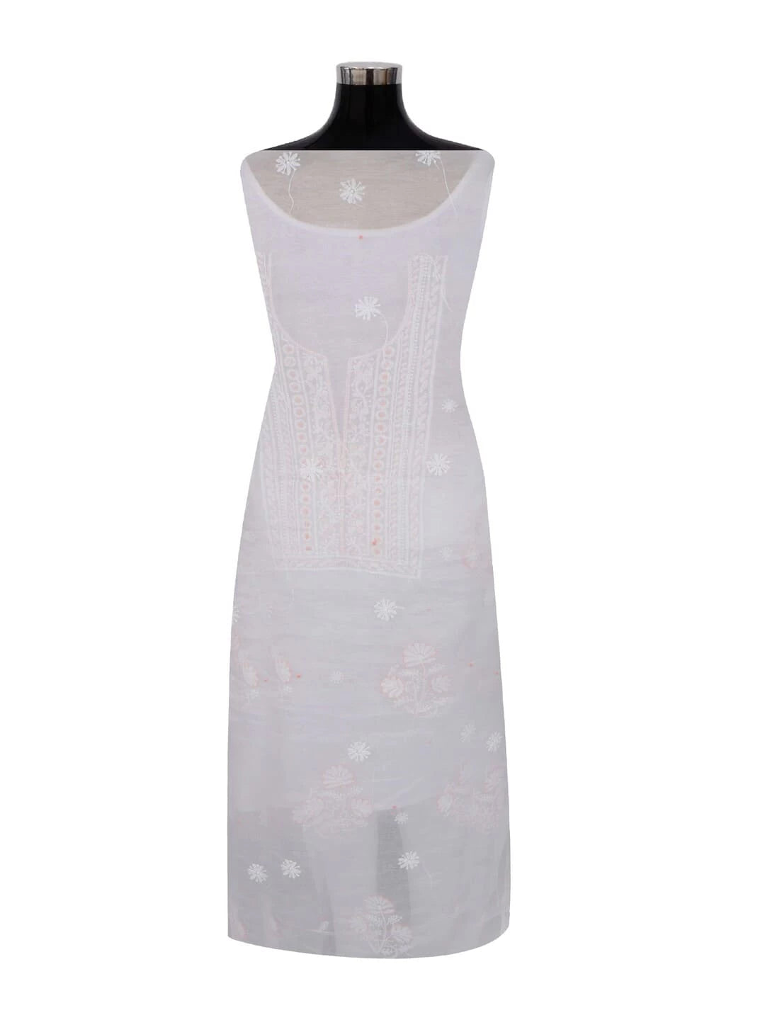 Ada Hand Embroidered White Organza Lucknowi Chikankari Unstitched Kurta Dupatta Set With Pearl Work 01A230612