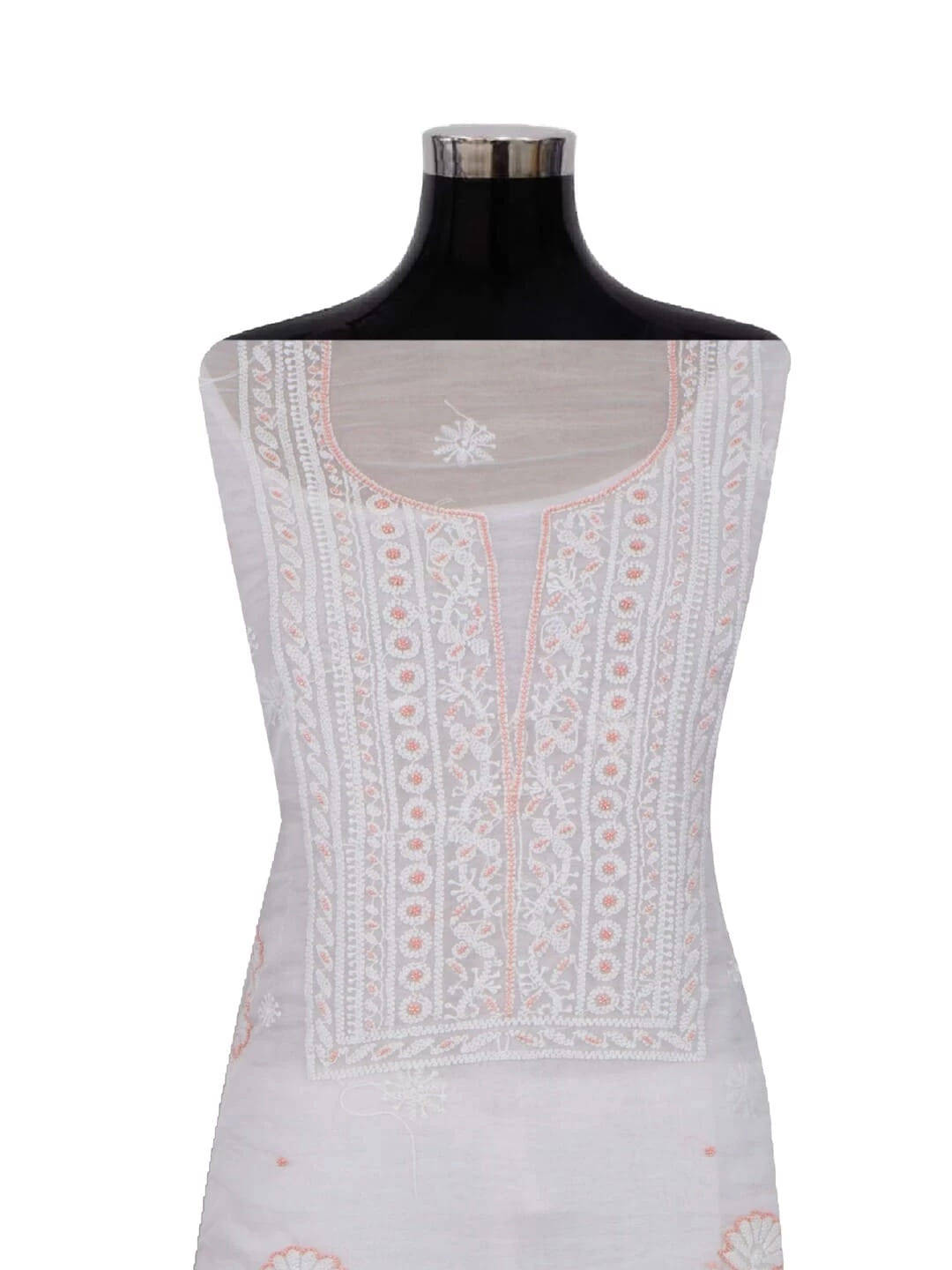 Ada Hand Embroidered White Organza Lucknowi Chikankari Unstitched Kurta Dupatta Set With Pearl Work 01A230612