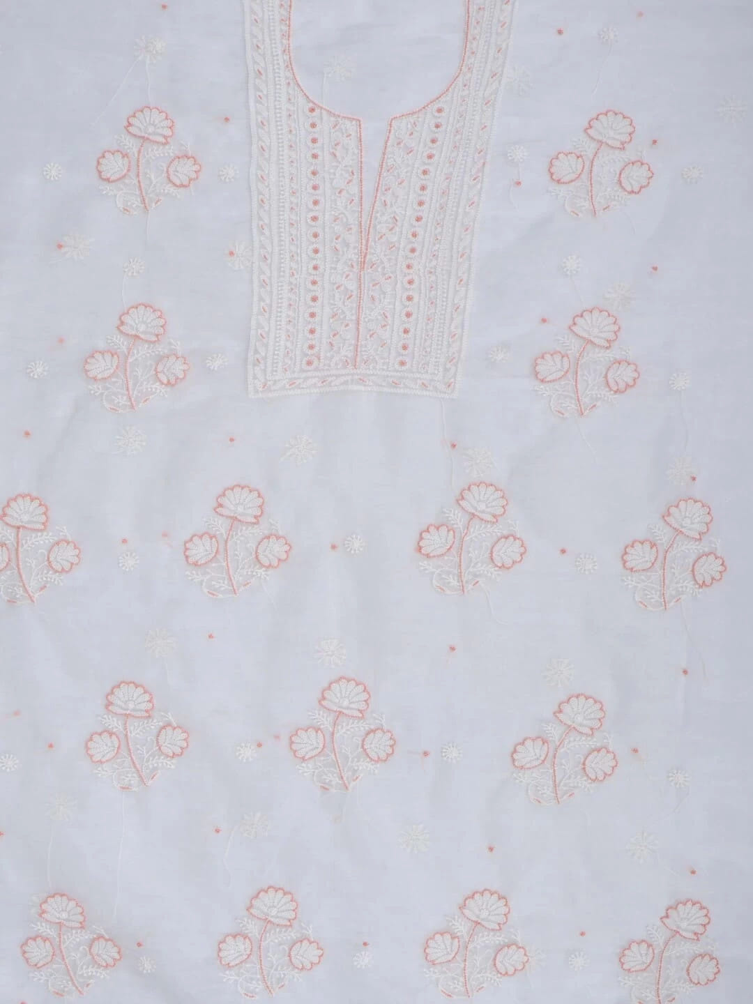 Ada Hand Embroidered White Organza Lucknowi Chikankari Unstitched Kurta Dupatta Set With Pearl Work 01A230612