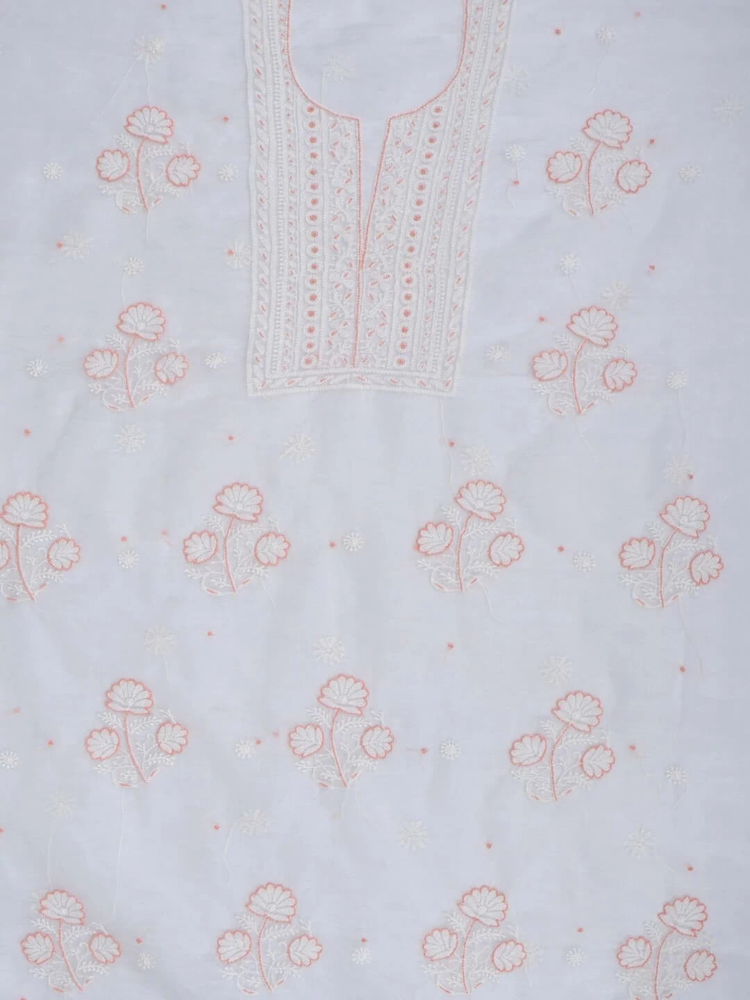 Ada Hand Embroidered White Organza Lucknowi Chikankari Unstitched Kurta Dupatta Set With Pearl Work 01A230612