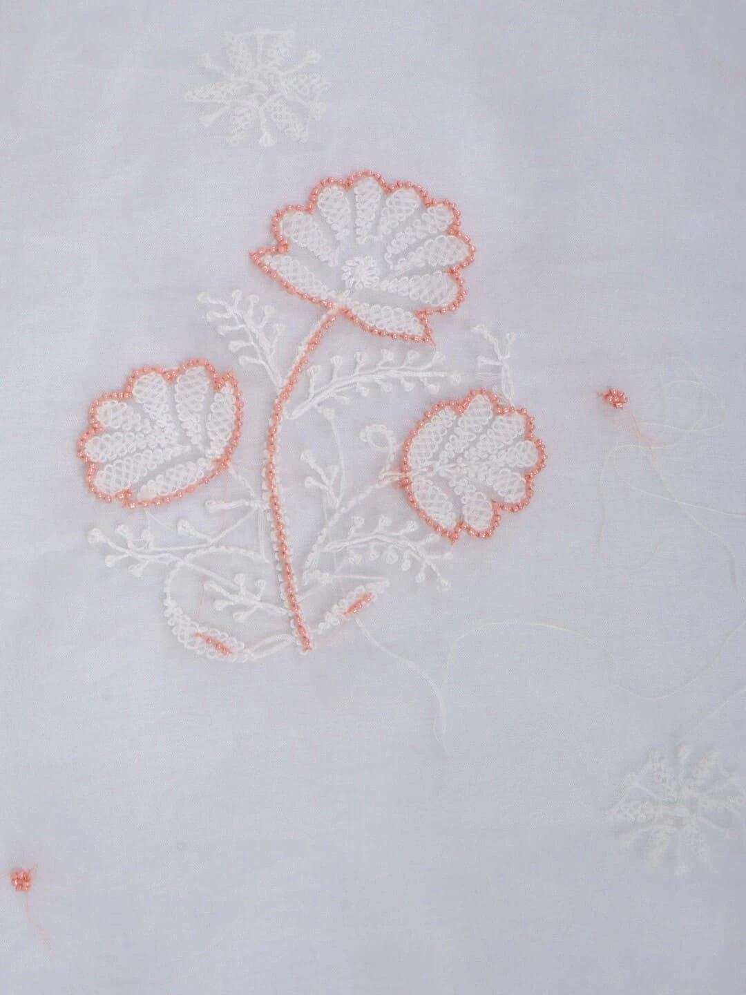Ada Hand Embroidered White Organza Lucknowi Chikankari Unstitched Kurta Dupatta Set With Pearl Work 01A230612