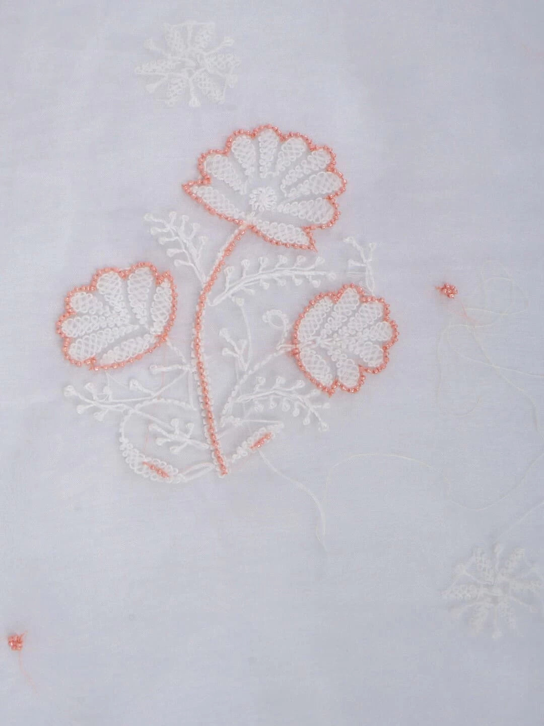 Ada Hand Embroidered White Organza Lucknowi Chikankari Unstitched Kurta Dupatta Set With Pearl Work 01A230612