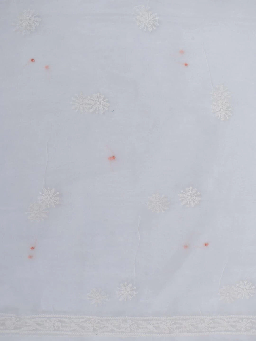 Ada Hand Embroidered White Organza Lucknowi Chikankari Unstitched Kurta Dupatta Set With Pearl Work 01A230612