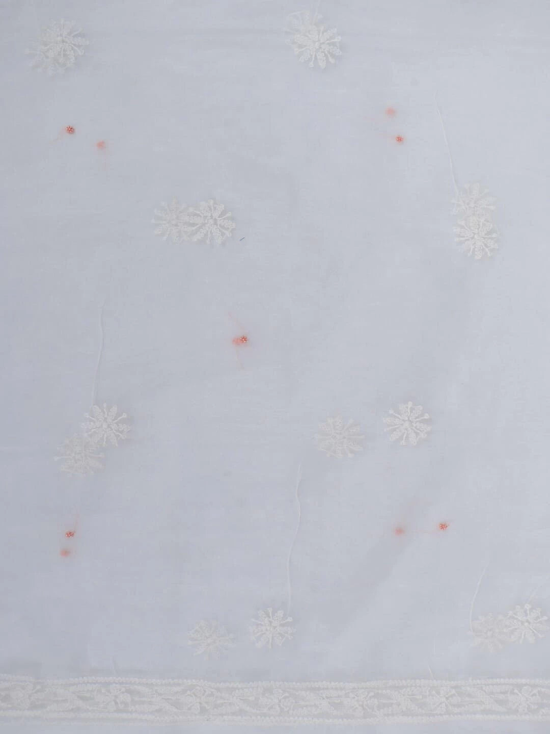 Ada Hand Embroidered White Organza Lucknowi Chikankari Unstitched Kurta Dupatta Set With Pearl Work 01A230612