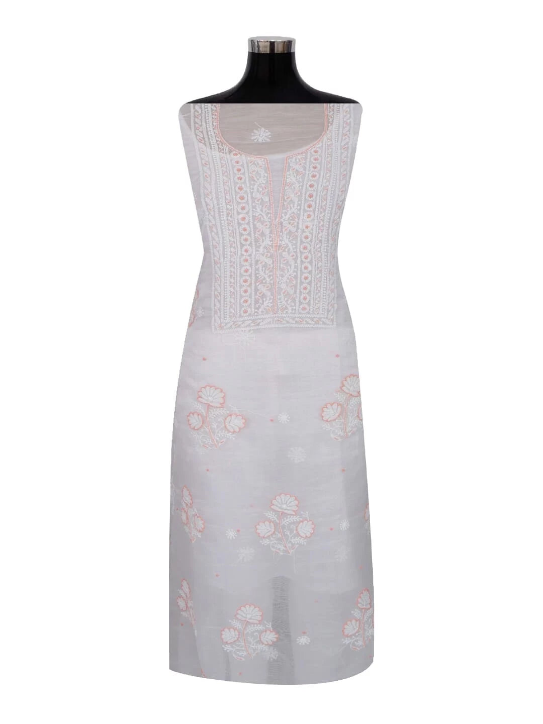 Ada Hand Embroidered White Organza Lucknowi Chikankari Unstitched Kurta Dupatta Set With Pearl Work 01A230612