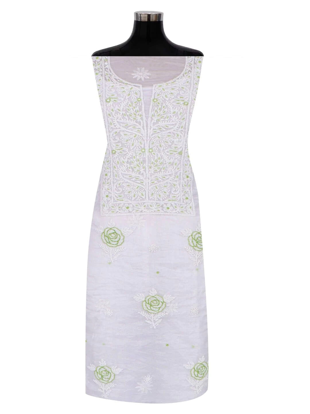 Ada Hand Embroidered White Organza Lucknowi Chikankari Unstitched Kurta Dupatta Set With Pearl Work 01A230617