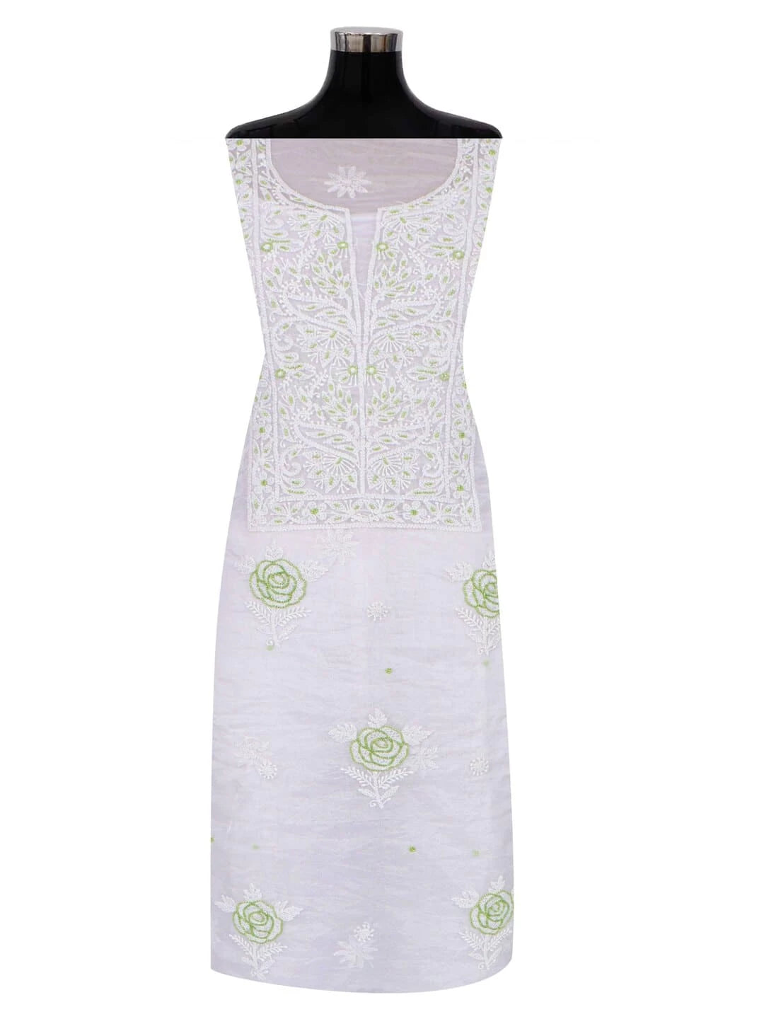Ada Hand Embroidered White Organza Lucknowi Chikankari Unstitched Kurta Dupatta Set With Pearl Work 01A230617