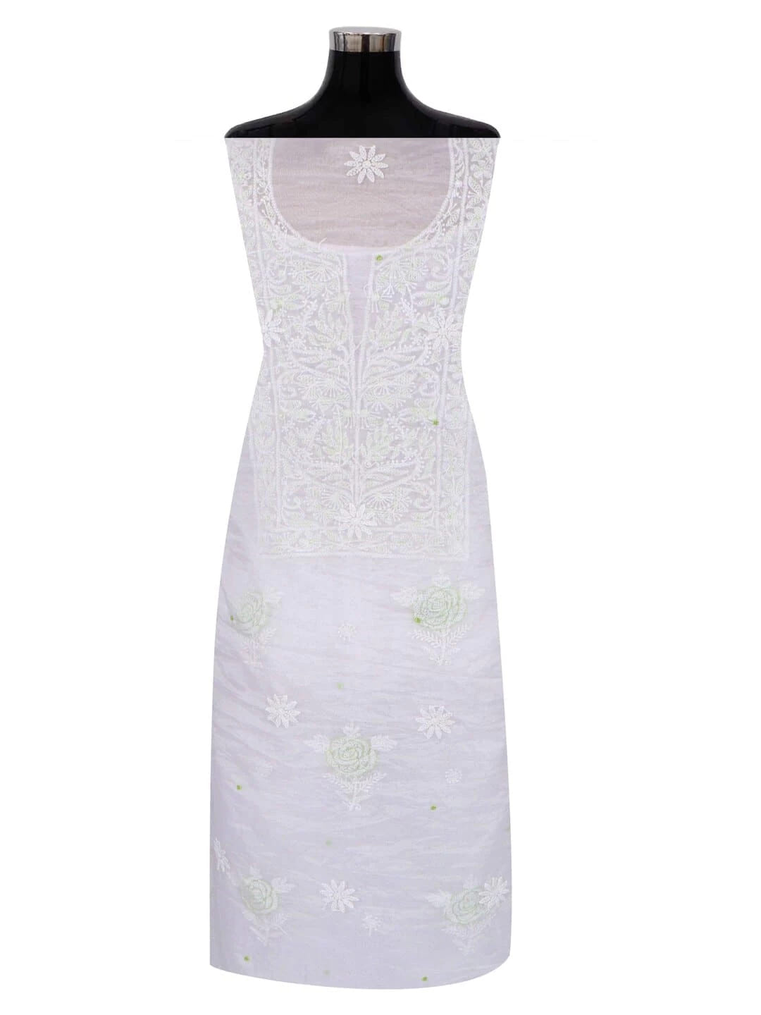 Ada Hand Embroidered White Organza Lucknowi Chikankari Unstitched Kurta Dupatta Set With Pearl Work 01A230617