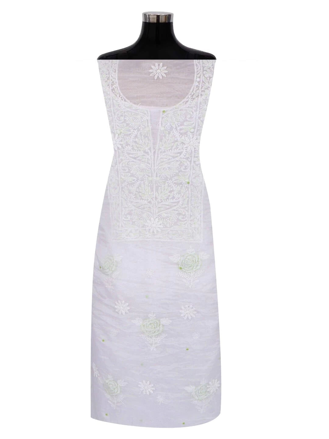 Ada Hand Embroidered White Organza Lucknowi Chikankari Unstitched Kurta Dupatta Set With Pearl Work 01A230617