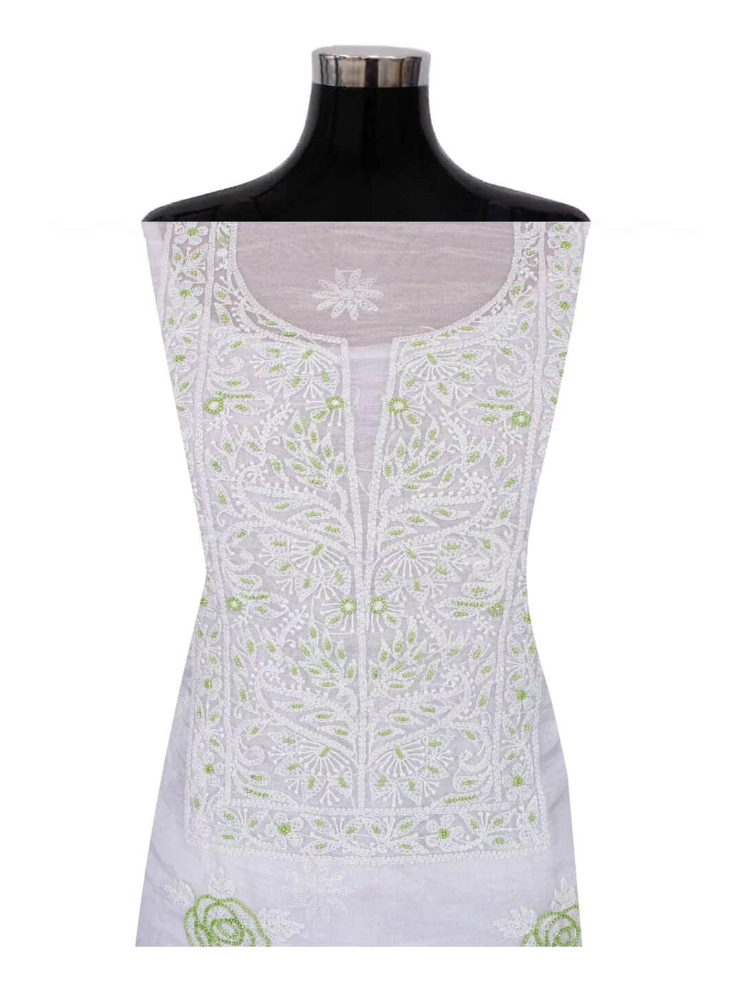 Ada Hand Embroidered White Organza Lucknowi Chikankari Unstitched Kurta Dupatta Set With Pearl Work 01A230617