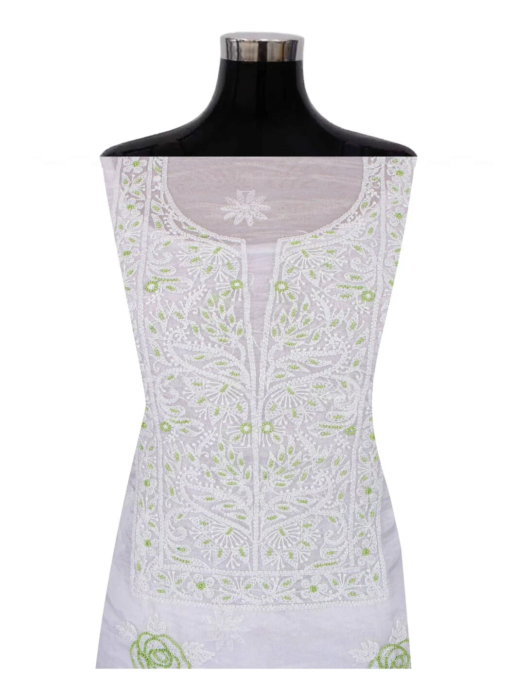 Ada Hand Embroidered White Organza Lucknowi Chikankari Unstitched Kurta Dupatta Set With Pearl Work 01A230617