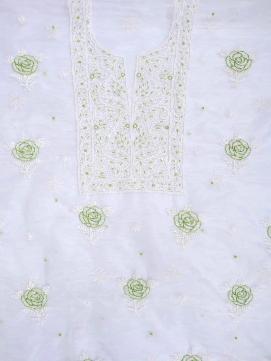 Ada Hand Embroidered White Organza Lucknowi Chikankari Unstitched Kurta Dupatta Set With Pearl Work 01A230617