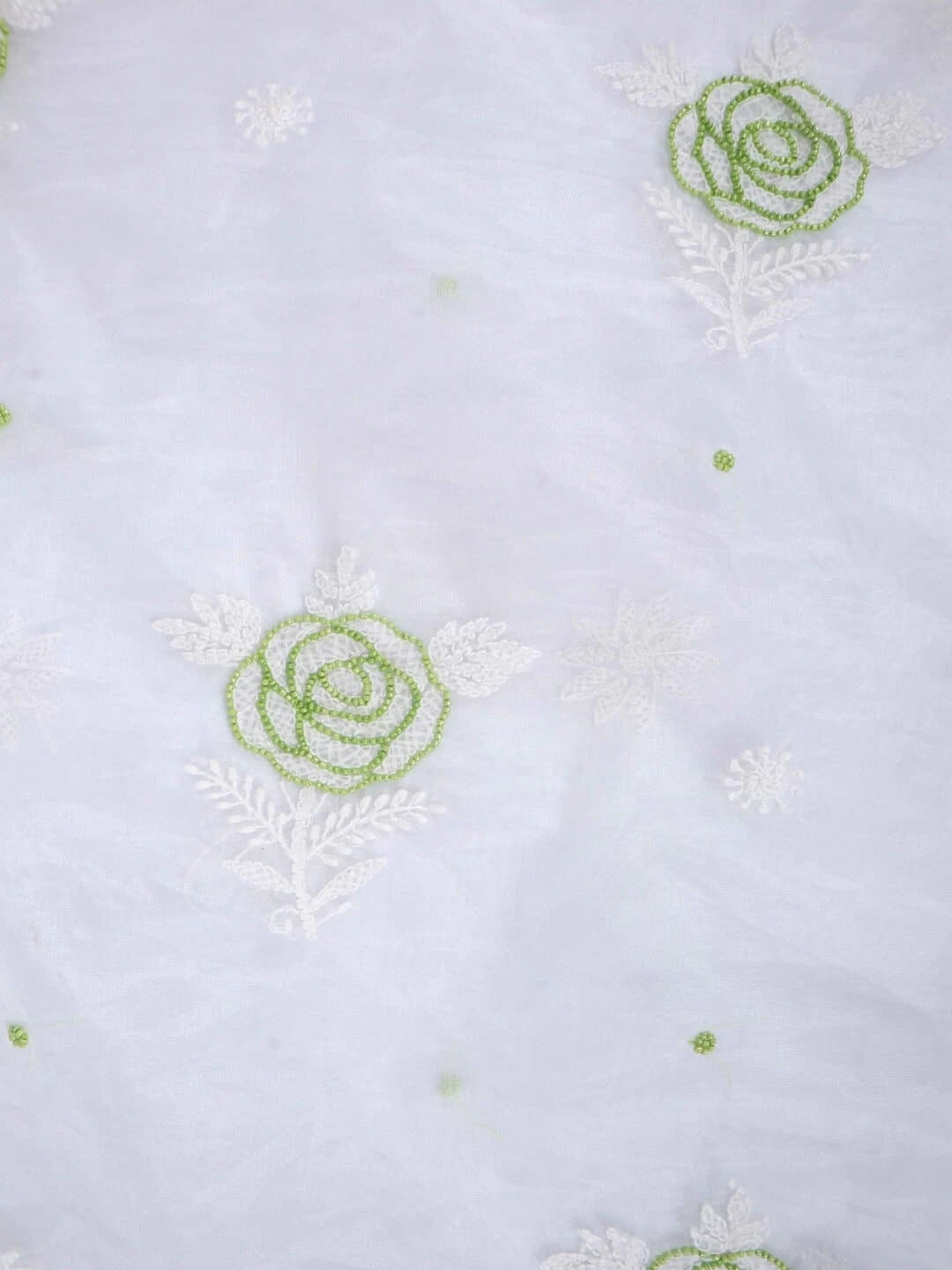 Ada Hand Embroidered White Organza Lucknowi Chikankari Unstitched Kurta Dupatta Set With Pearl Work 01A230617
