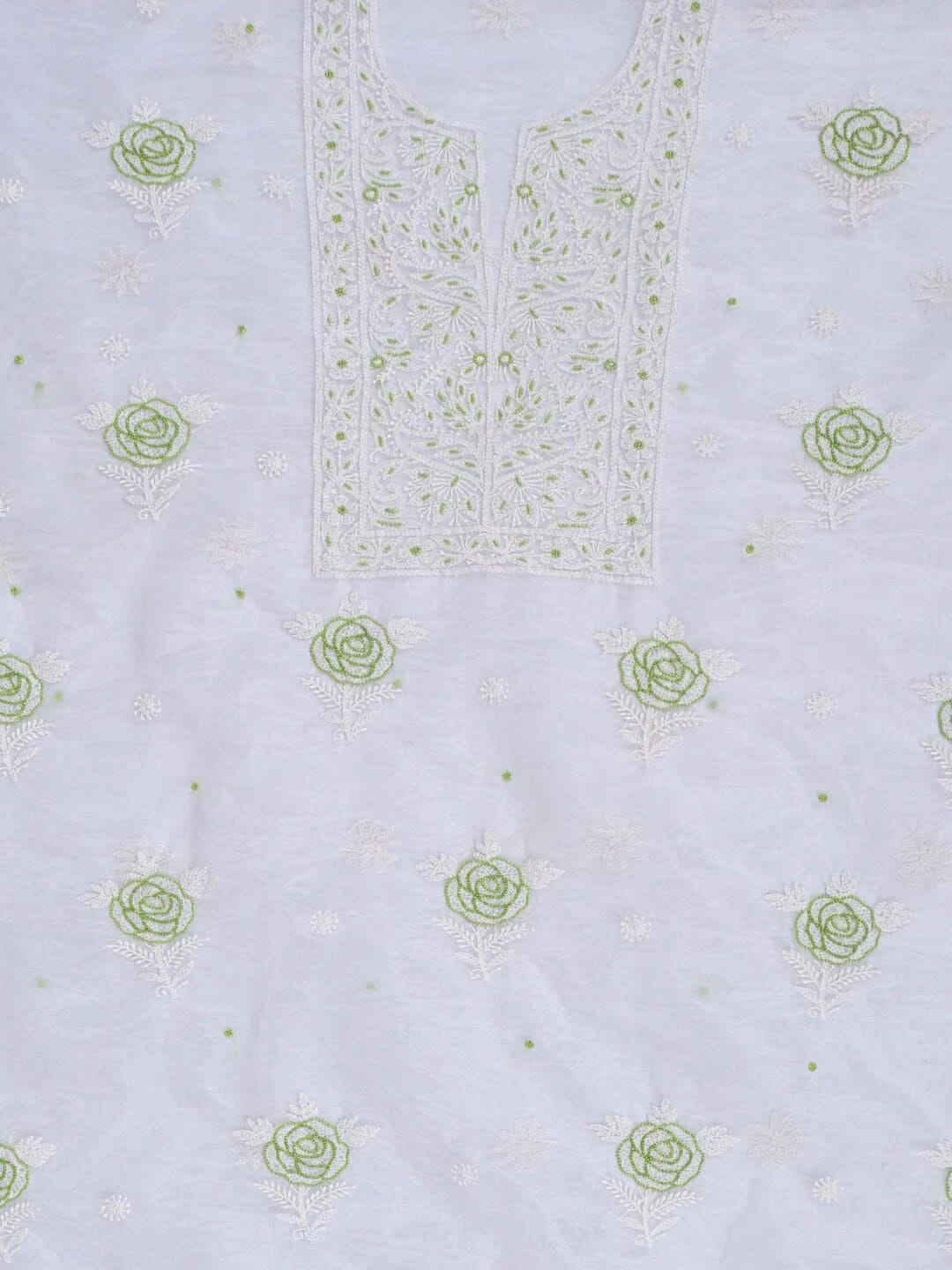 Ada Hand Embroidered White Organza Lucknowi Chikankari Unstitched Kurta Dupatta Set With Pearl Work 01A230617