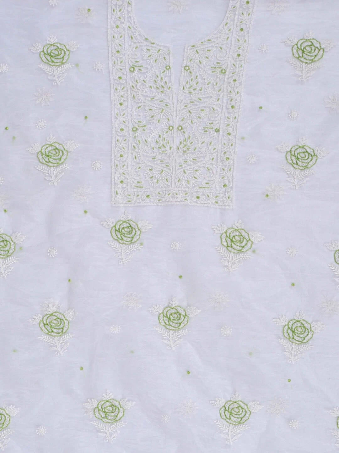 Ada Hand Embroidered White Organza Lucknowi Chikankari Unstitched Kurta Dupatta Set With Pearl Work 01A230617