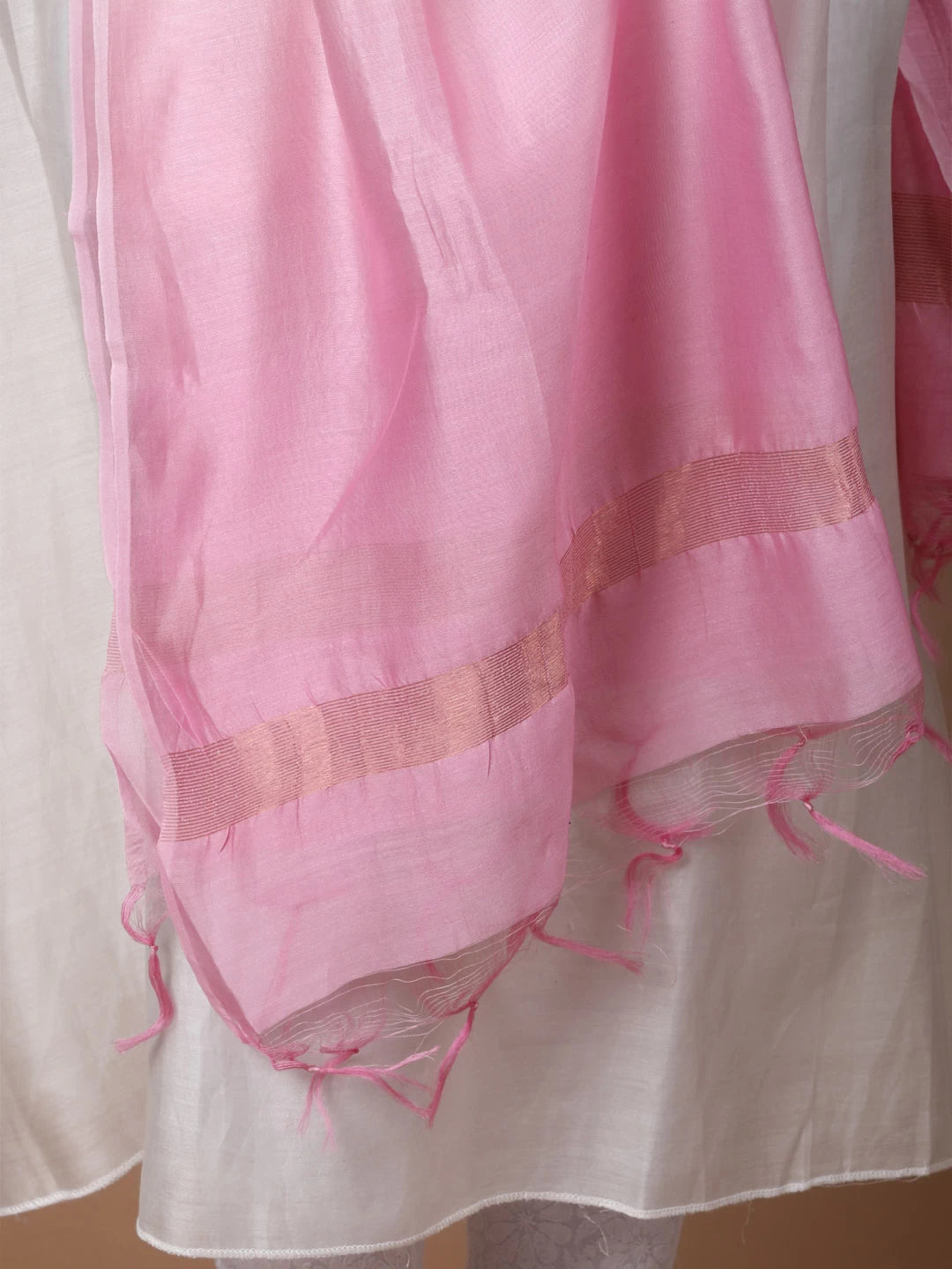 Ada Hand Embroidered Cream Chanderi Lucknowi Chikankari Semi-Stitched Kurta Dupatta Set With Zari Work 01A124171