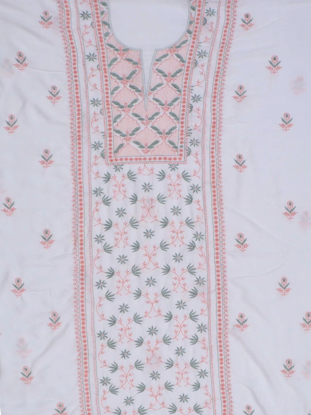 Ada Hand Embroidered White Modal Lucknowi Chikankari Unstitched Kurta Dupatta Set 01A265030
