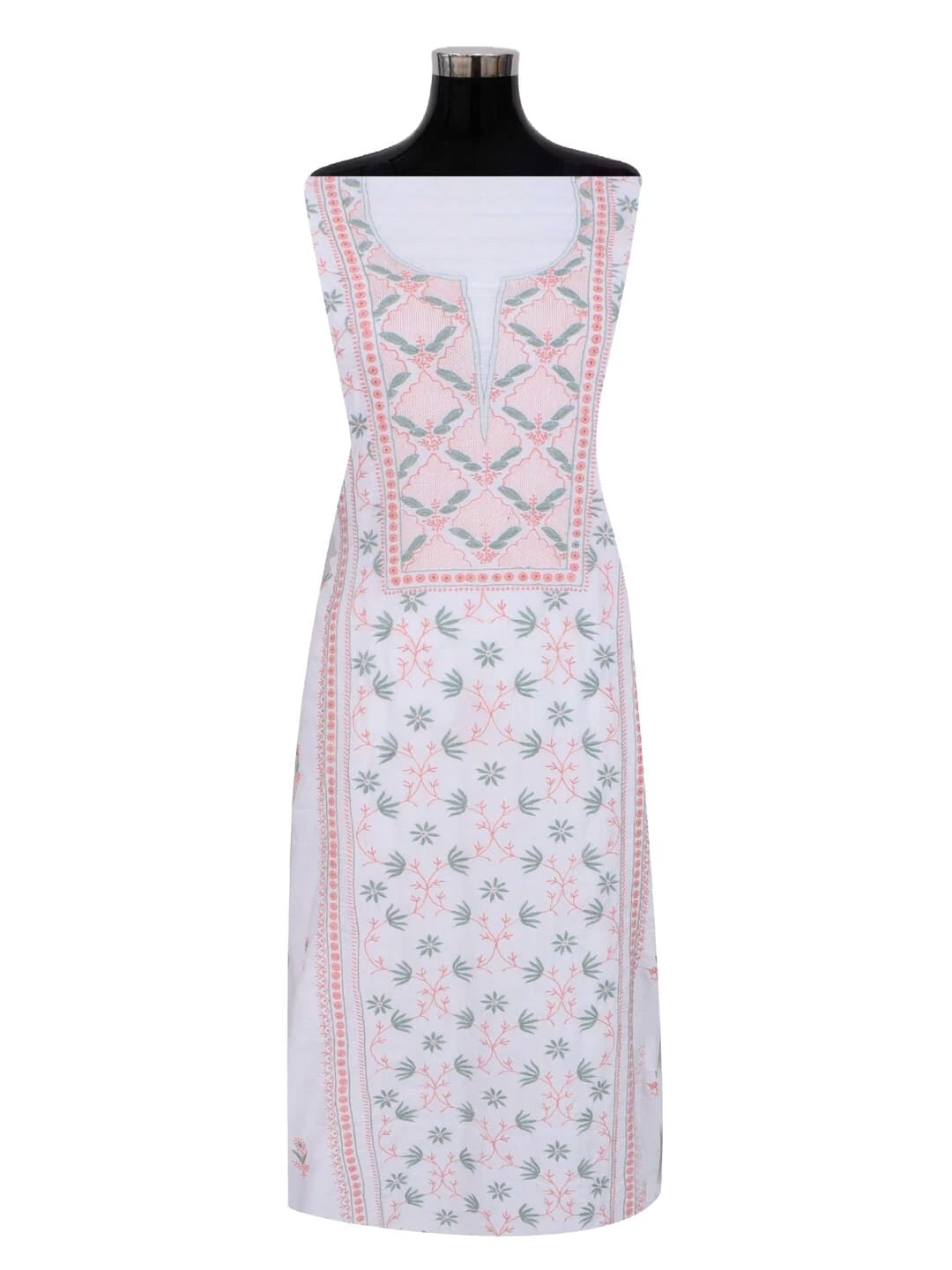 Ada Hand Embroidered White Modal Lucknowi Chikankari Unstitched Kurta Dupatta Set 01A265030