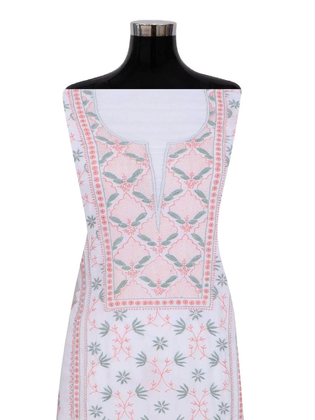 Ada Hand Embroidered White Modal Lucknowi Chikankari Unstitched Kurta Dupatta Set 01A265030