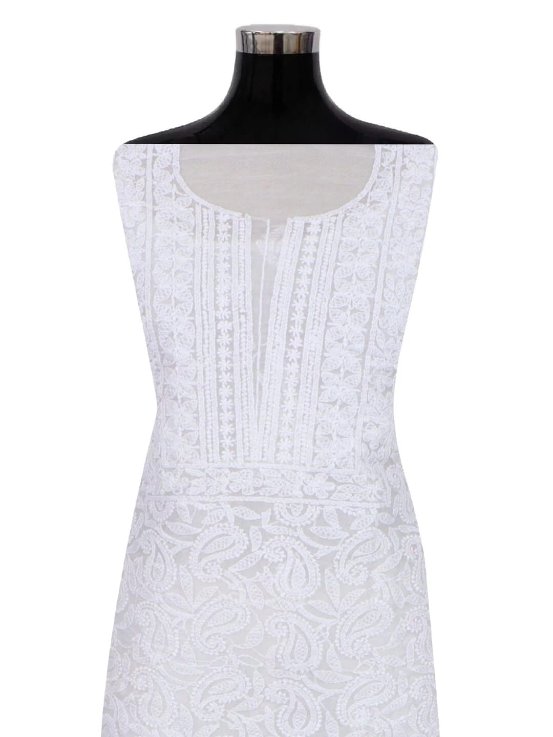 Ada Hand Embroidered White Organza Lucknowi Chikankari Unstitched Kurta Dupatta Set 01A283541