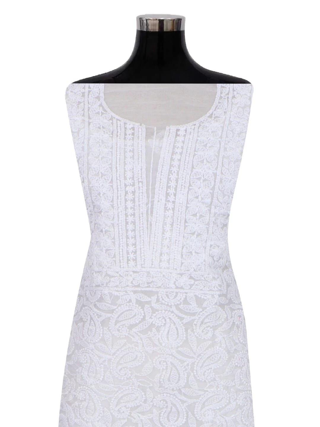 Ada Hand Embroidered White Organza Lucknowi Chikankari Unstitched Kurta Dupatta Set 01A283541