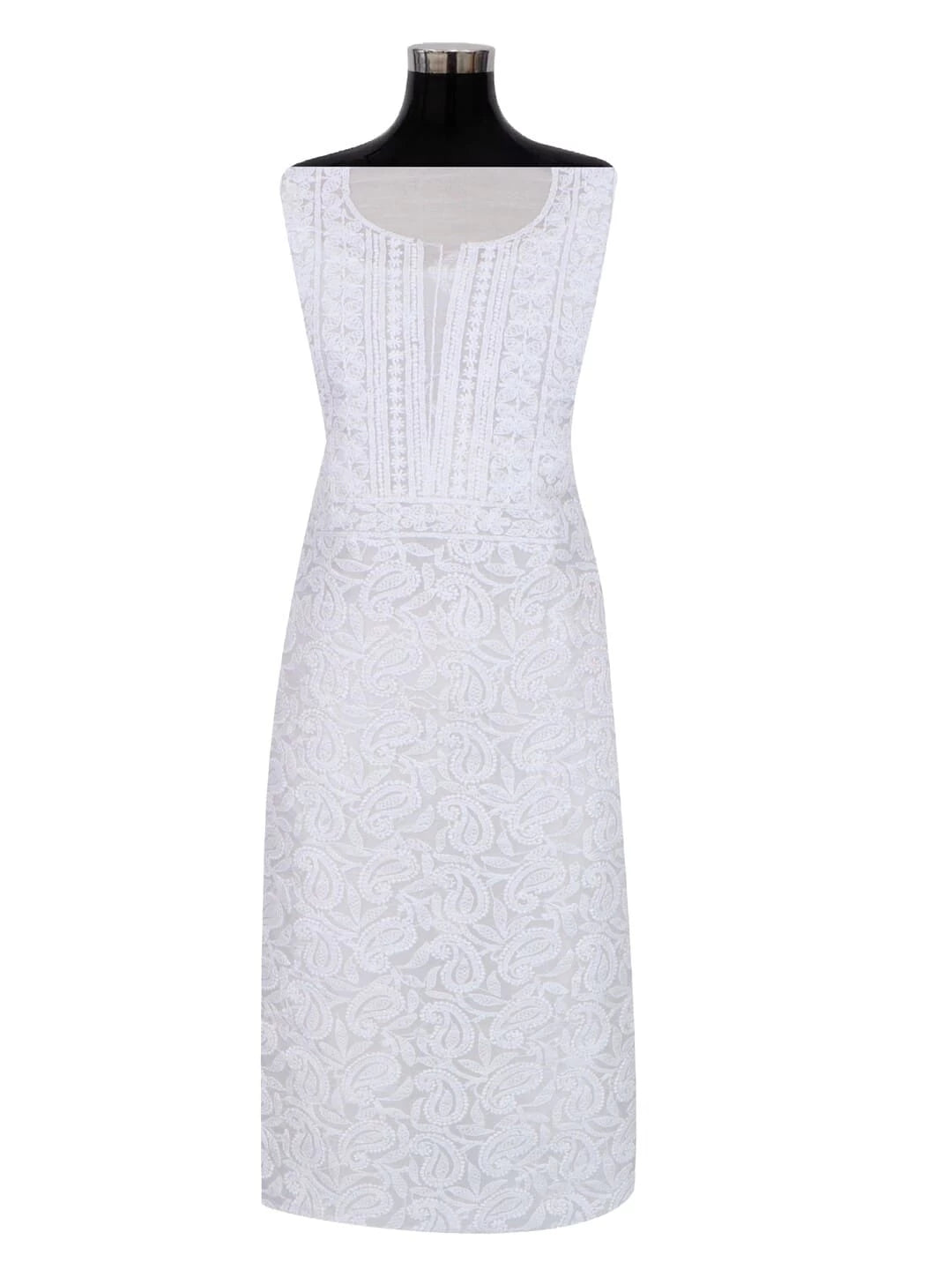 Ada Hand Embroidered White Organza Lucknowi Chikankari Unstitched Kurta Dupatta Set 01A283541