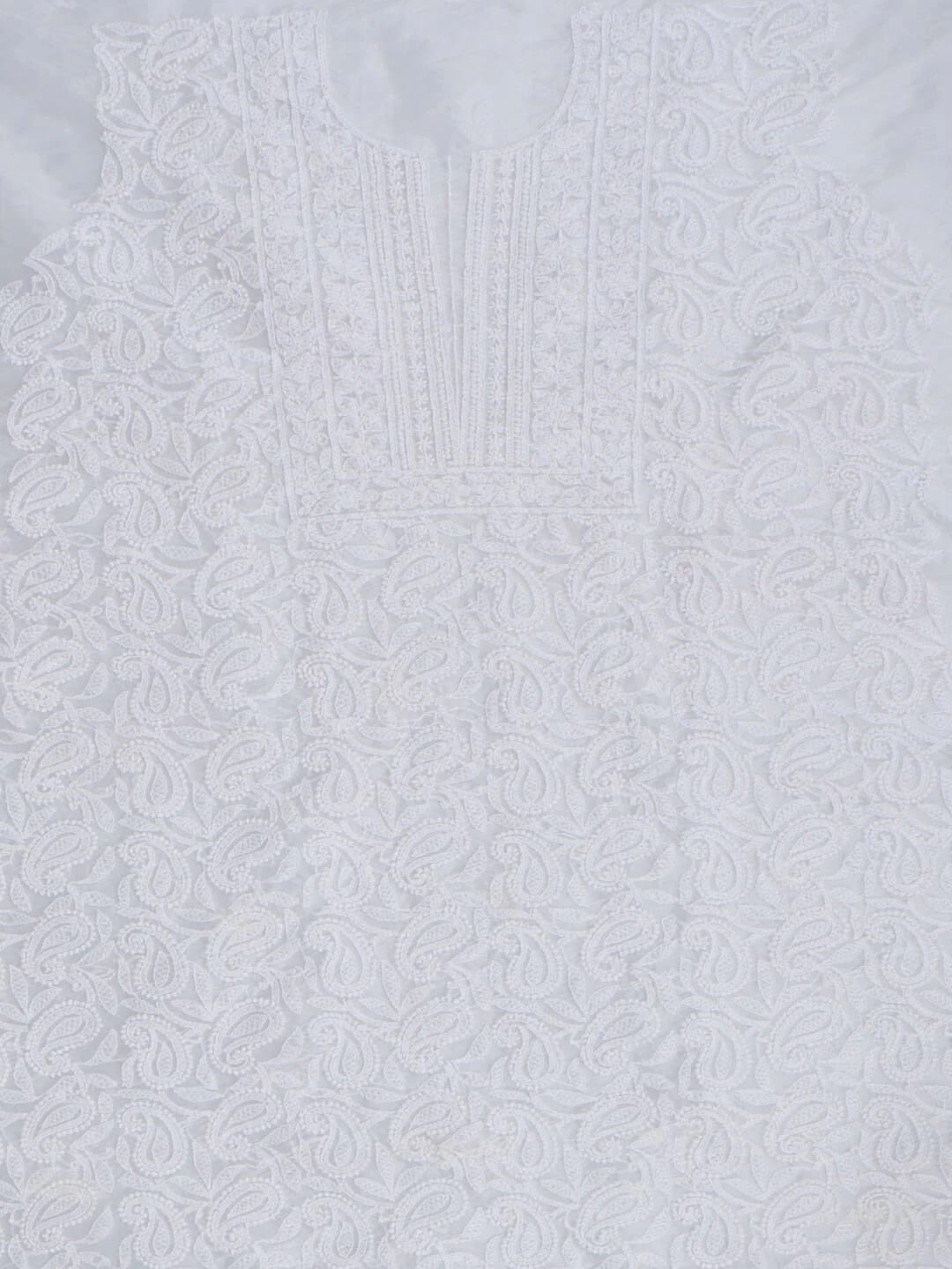 Ada Hand Embroidered White Organza Lucknowi Chikankari Unstitched Kurta Dupatta Set 01A283541