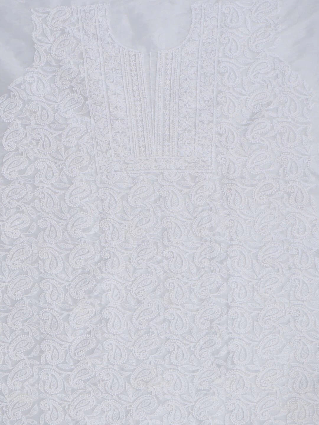 Ada Hand Embroidered White Organza Lucknowi Chikankari Unstitched Kurta Dupatta Set 01A283541