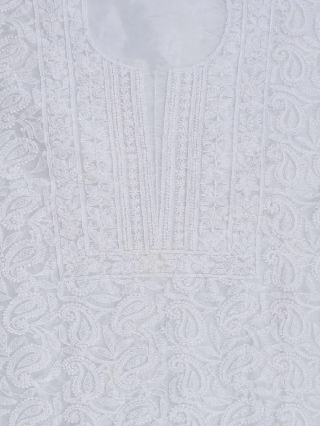 Ada Hand Embroidered White Organza Lucknowi Chikankari Unstitched Kurta Dupatta Set 01A283541