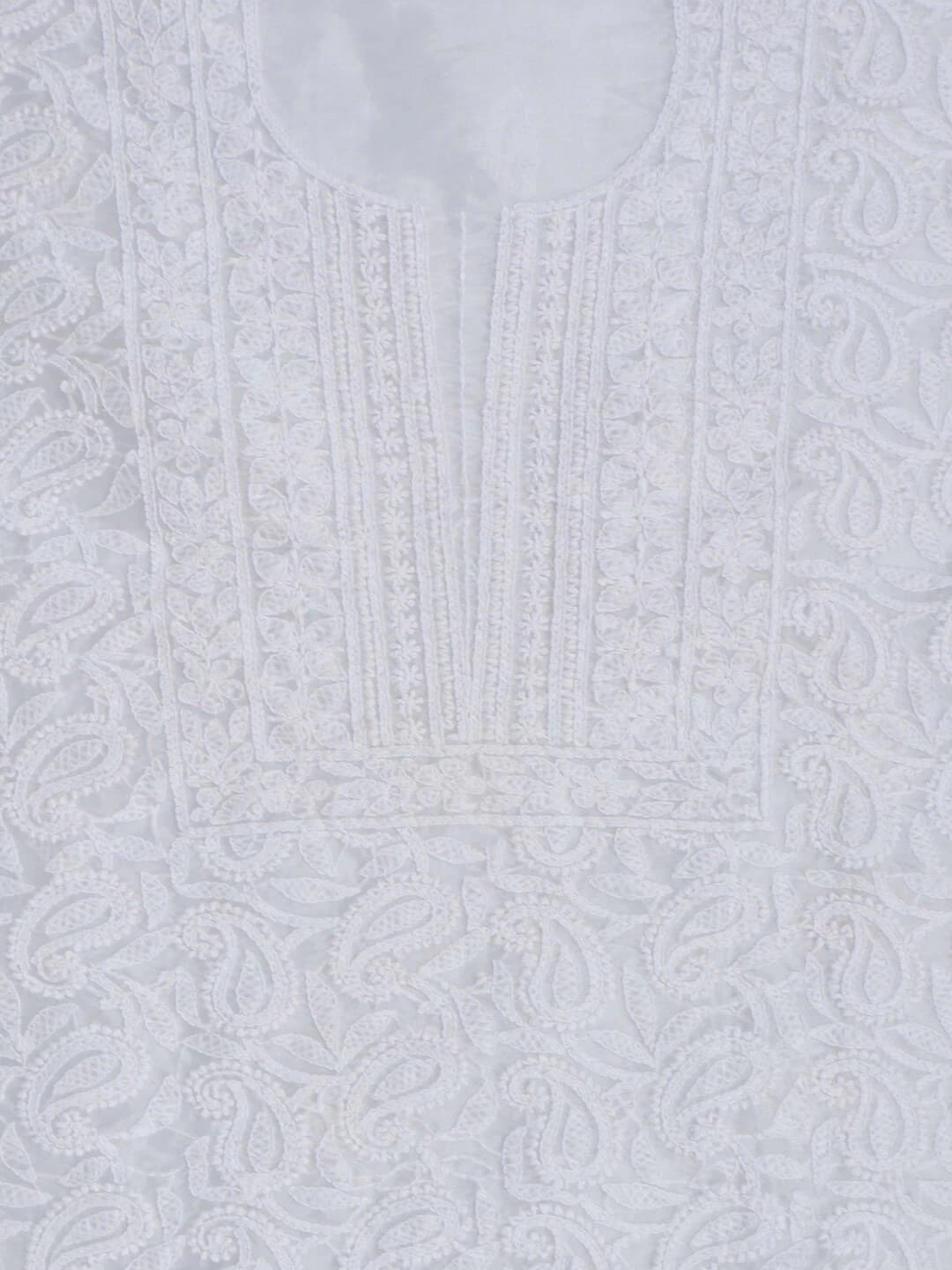 Ada Hand Embroidered White Organza Lucknowi Chikankari Unstitched Kurta Dupatta Set 01A283541