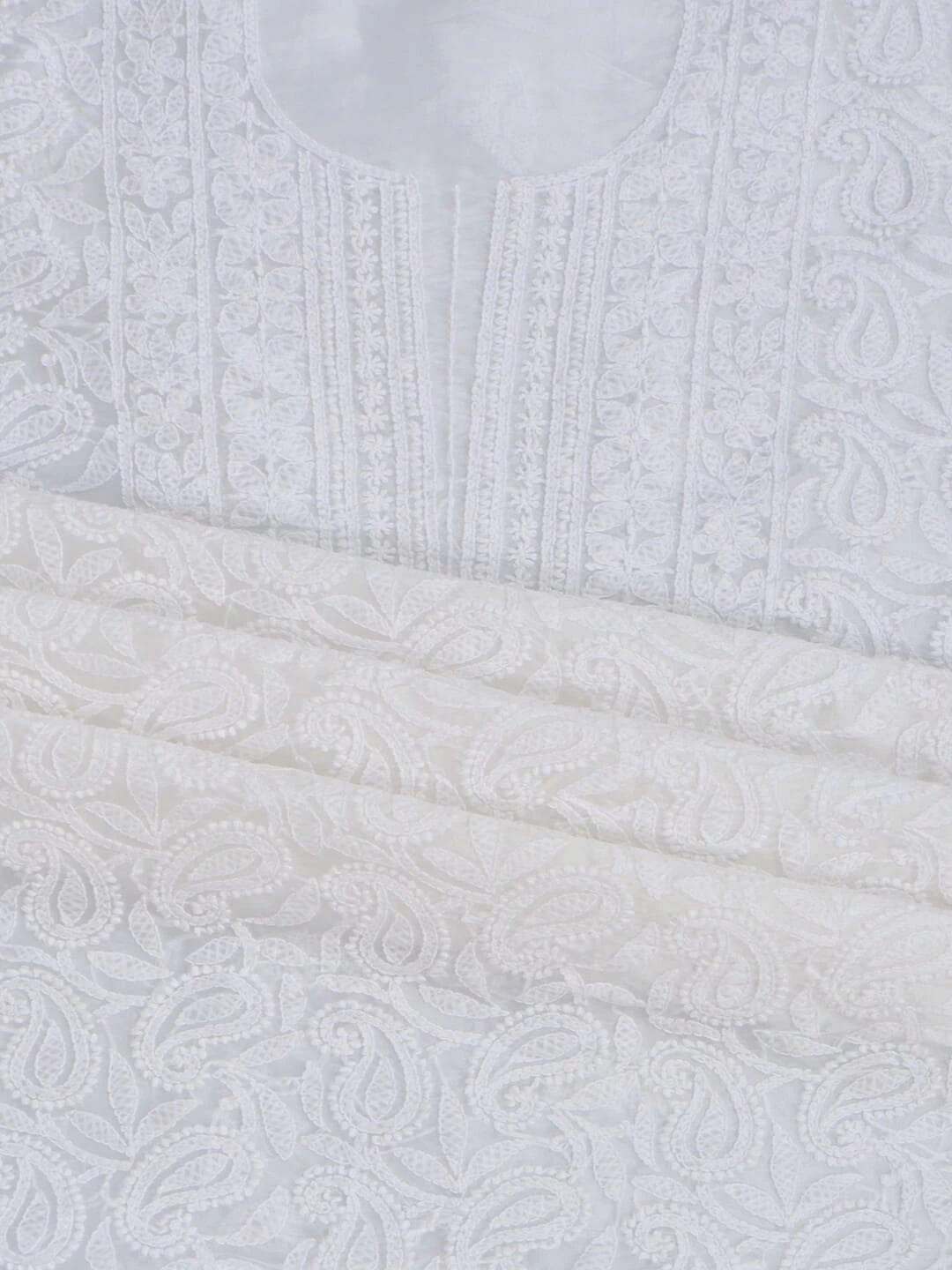 Ada Hand Embroidered White Organza Lucknowi Chikankari Unstitched Kurta Dupatta Set 01A283541