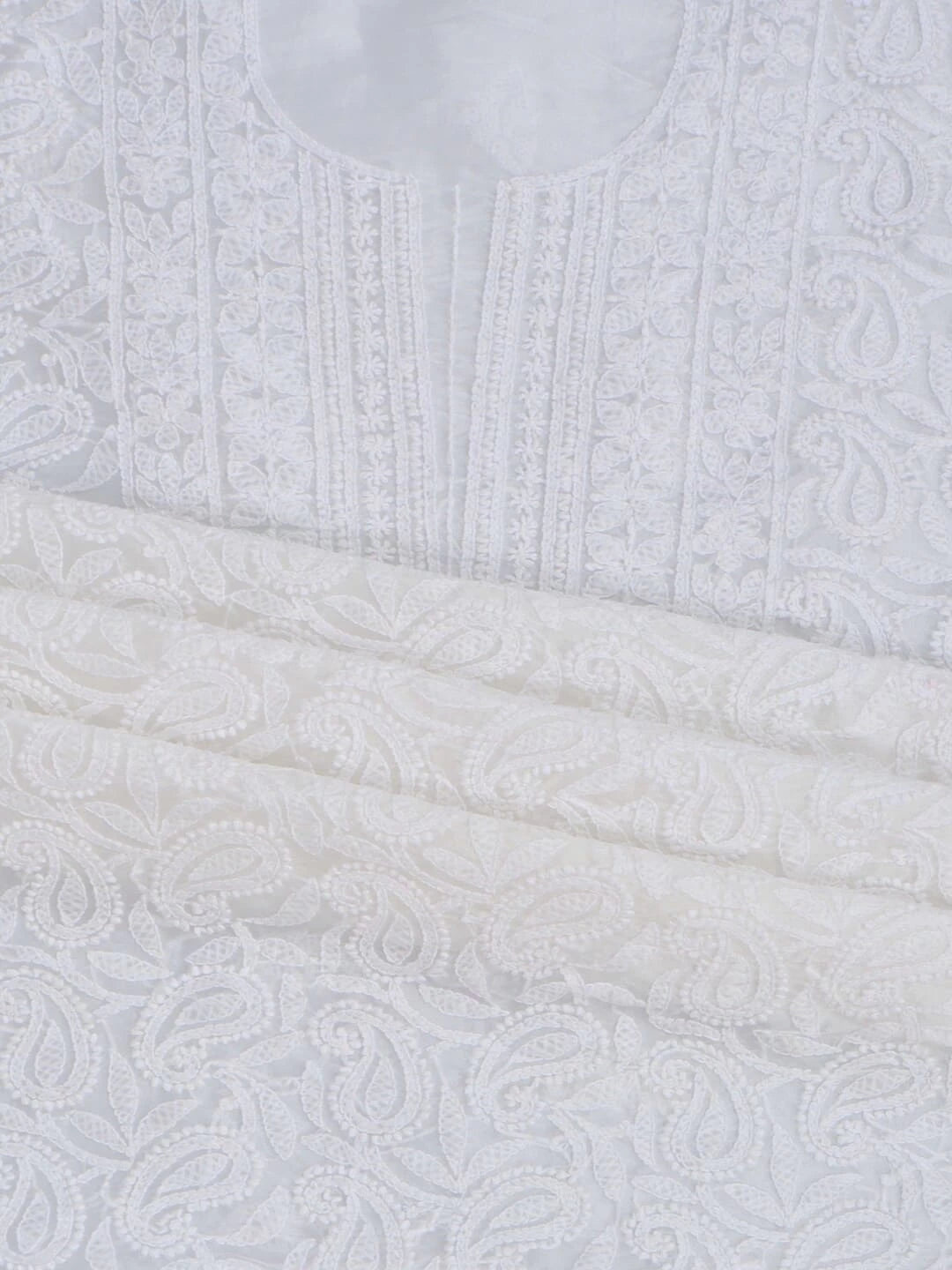 Ada Hand Embroidered White Organza Lucknowi Chikankari Unstitched Kurta Dupatta Set 01A283541