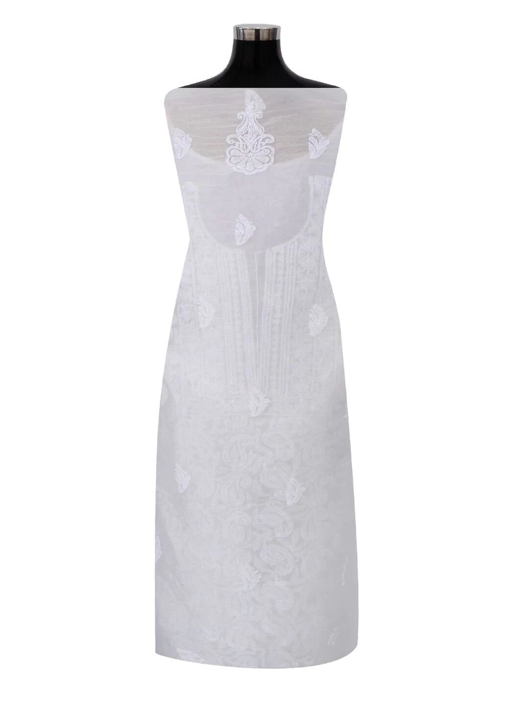 Ada Hand Embroidered White Organza Lucknowi Chikankari Unstitched Kurta Dupatta Set 01A283541