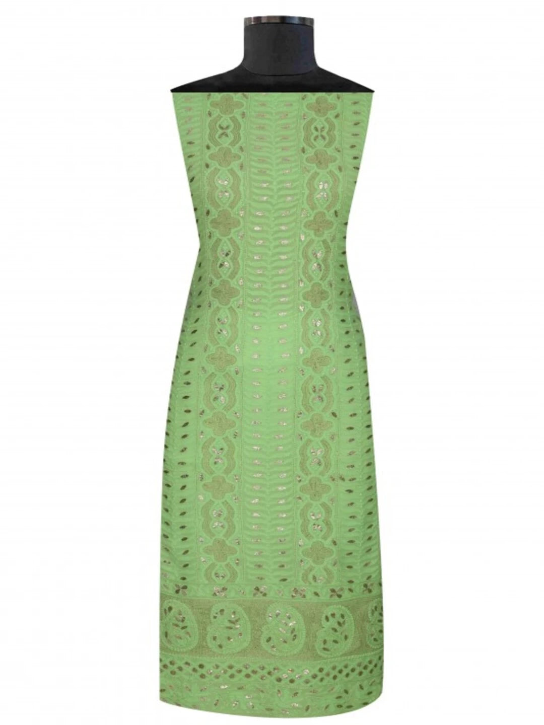 Ada Hand Embroidered Fluorescent Green Viscose Georgette Lucknowi Chikankari Unstitched Kurta Dupatta Set with Gota Patti Work A622306
