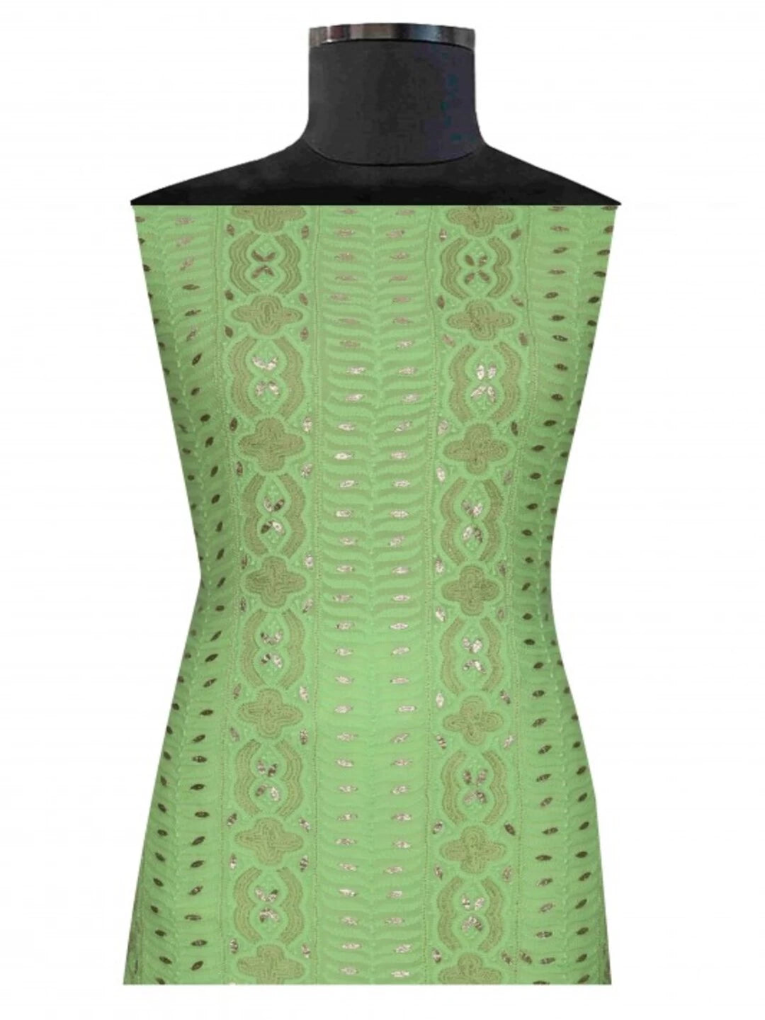 Ada Hand Embroidered Fluorescent Green Viscose Georgette Lucknowi Chikankari Unstitched Kurta Dupatta Set with Gota Patti Work A622306