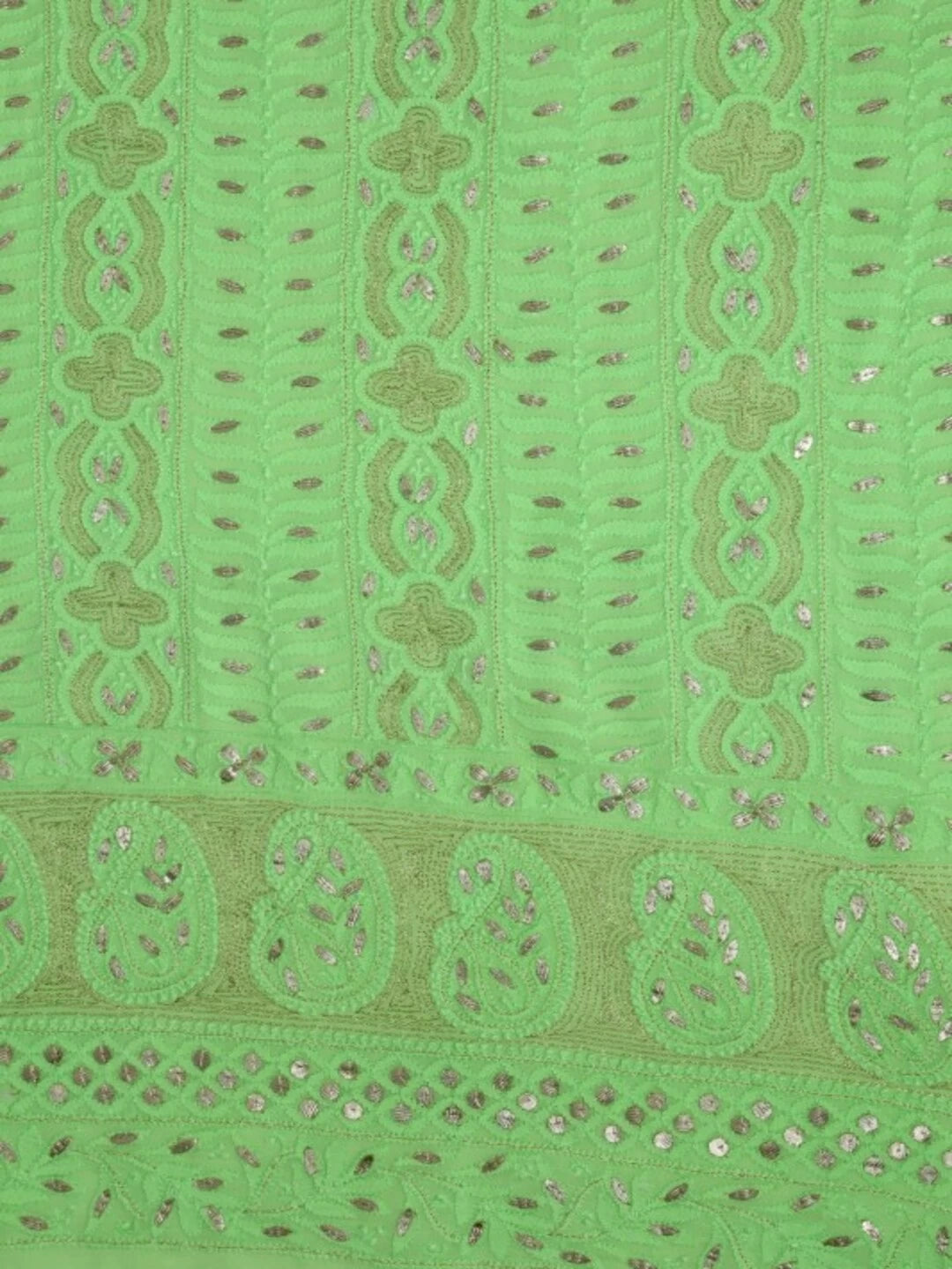 Ada Hand Embroidered Fluorescent Green Viscose Georgette Lucknowi Chikankari Unstitched Kurta Dupatta Set with Gota Patti Work A622306