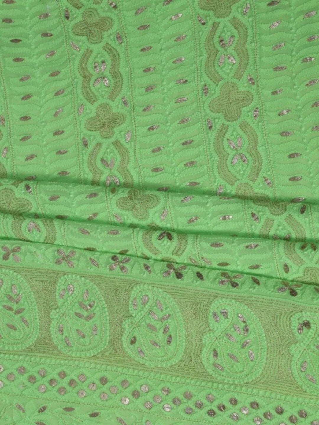 Ada Hand Embroidered Fluorescent Green Viscose Georgette Lucknowi Chikankari Unstitched Kurta Dupatta Set with Gota Patti Work A622306