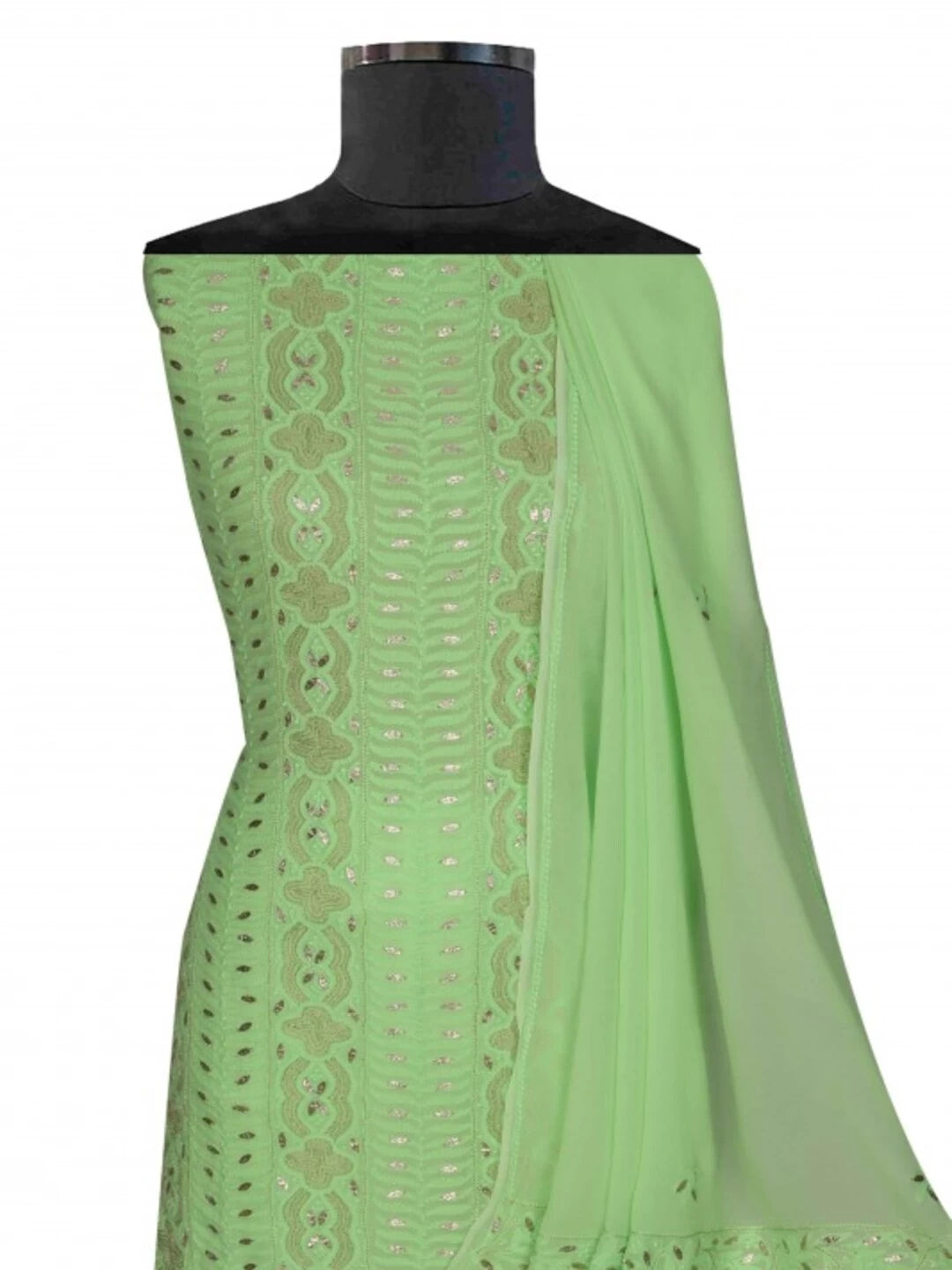 Ada Hand Embroidered Fluorescent Green Viscose Georgette Lucknowi Chikankari Unstitched Kurta Dupatta Set with Gota Patti Work A622306