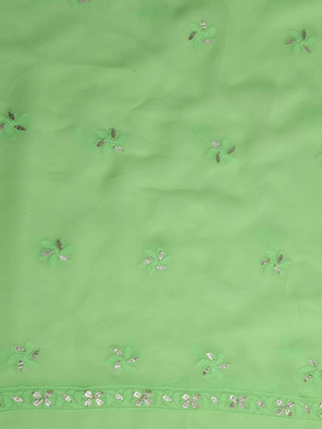 Ada Hand Embroidered Fluorescent Green Viscose Georgette Lucknowi Chikankari Unstitched Kurta Dupatta Set with Gota Patti Work A622306