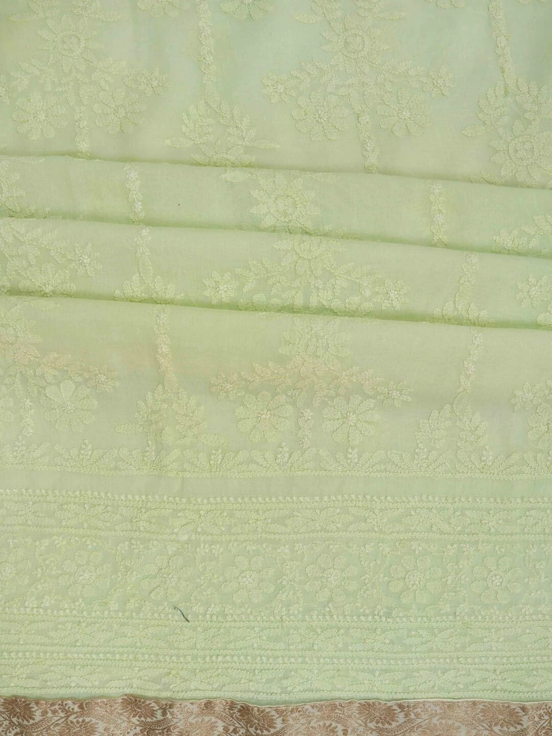 Ada Hand Embroidered Lime Green Cotton Lucknowi Chikankari Unstitched Kurta Dupatta Set 01A60263