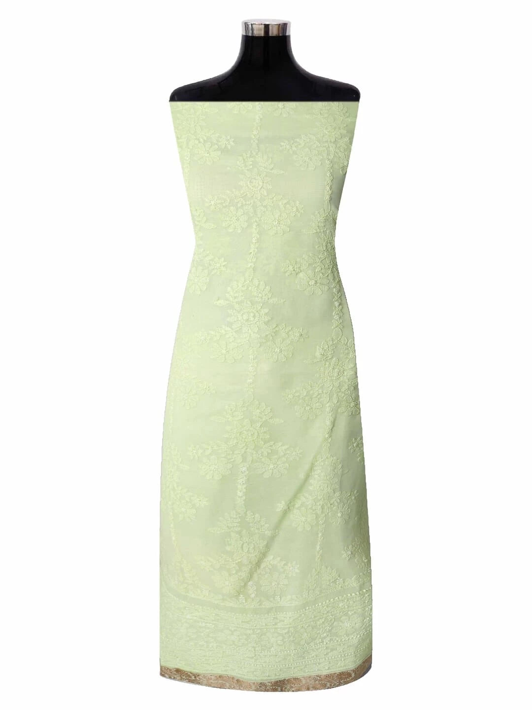 Ada Hand Embroidered Lime Green Cotton Lucknowi Chikankari Unstitched Kurta Dupatta Set 01A60263