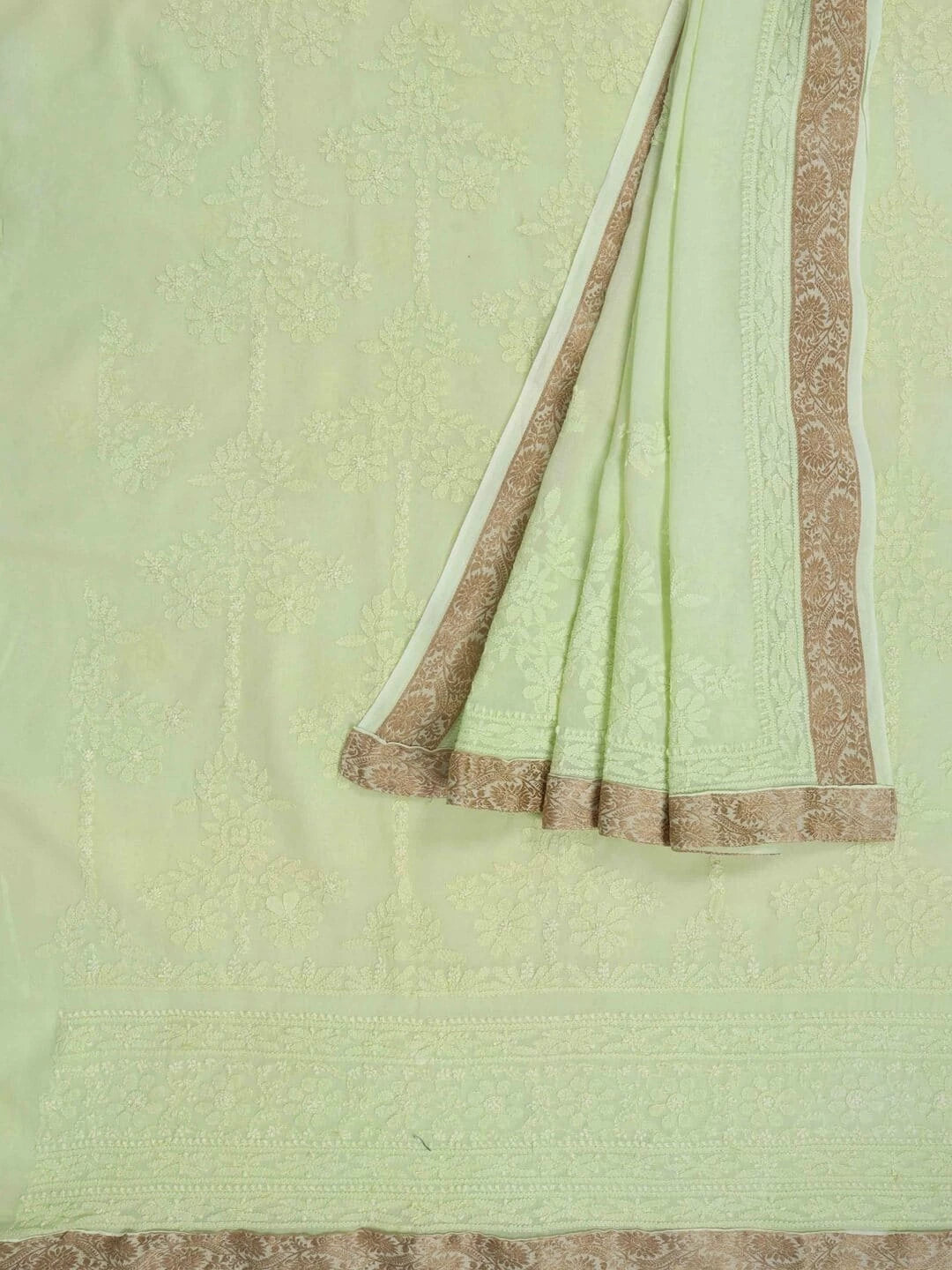 Ada Hand Embroidered Lime Green Cotton Lucknowi Chikankari Unstitched Kurta Dupatta Set 01A60263