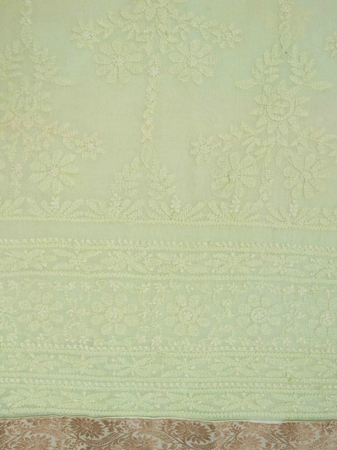 Ada Hand Embroidered Lime Green Cotton Lucknowi Chikankari Unstitched Kurta Dupatta Set 01A60263