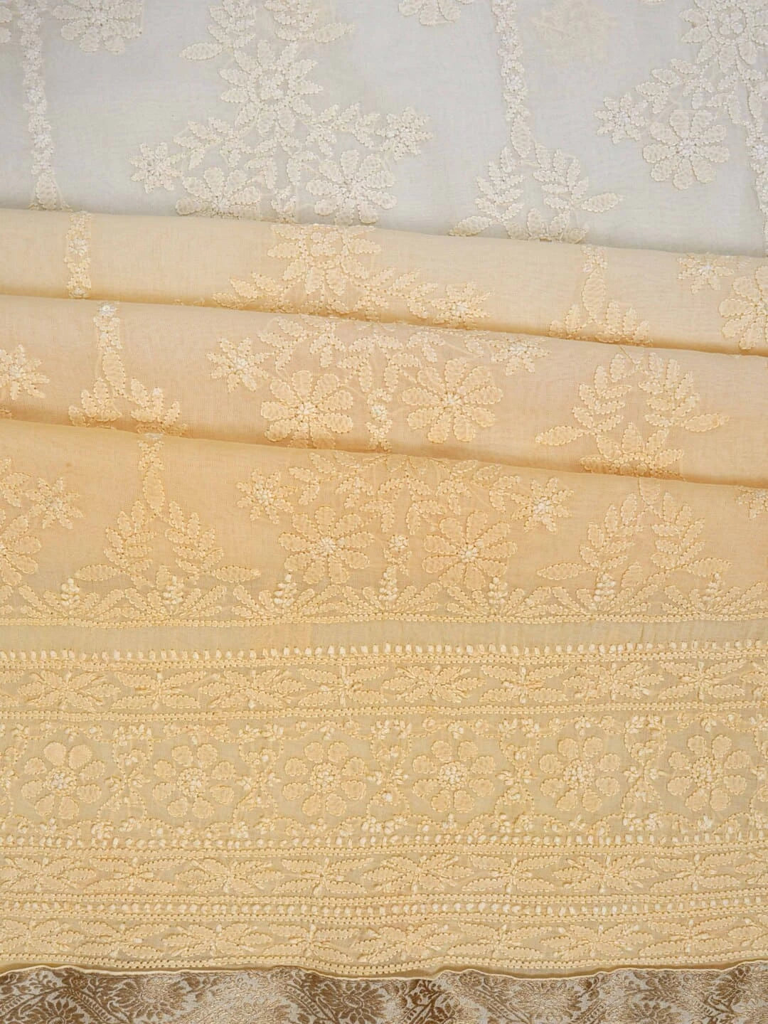 Ada Hand Embroidered Light Yellow Ombre Shade Cotton Lucknowi Chikankari Unstitched Kurta Dupatta Set A595372