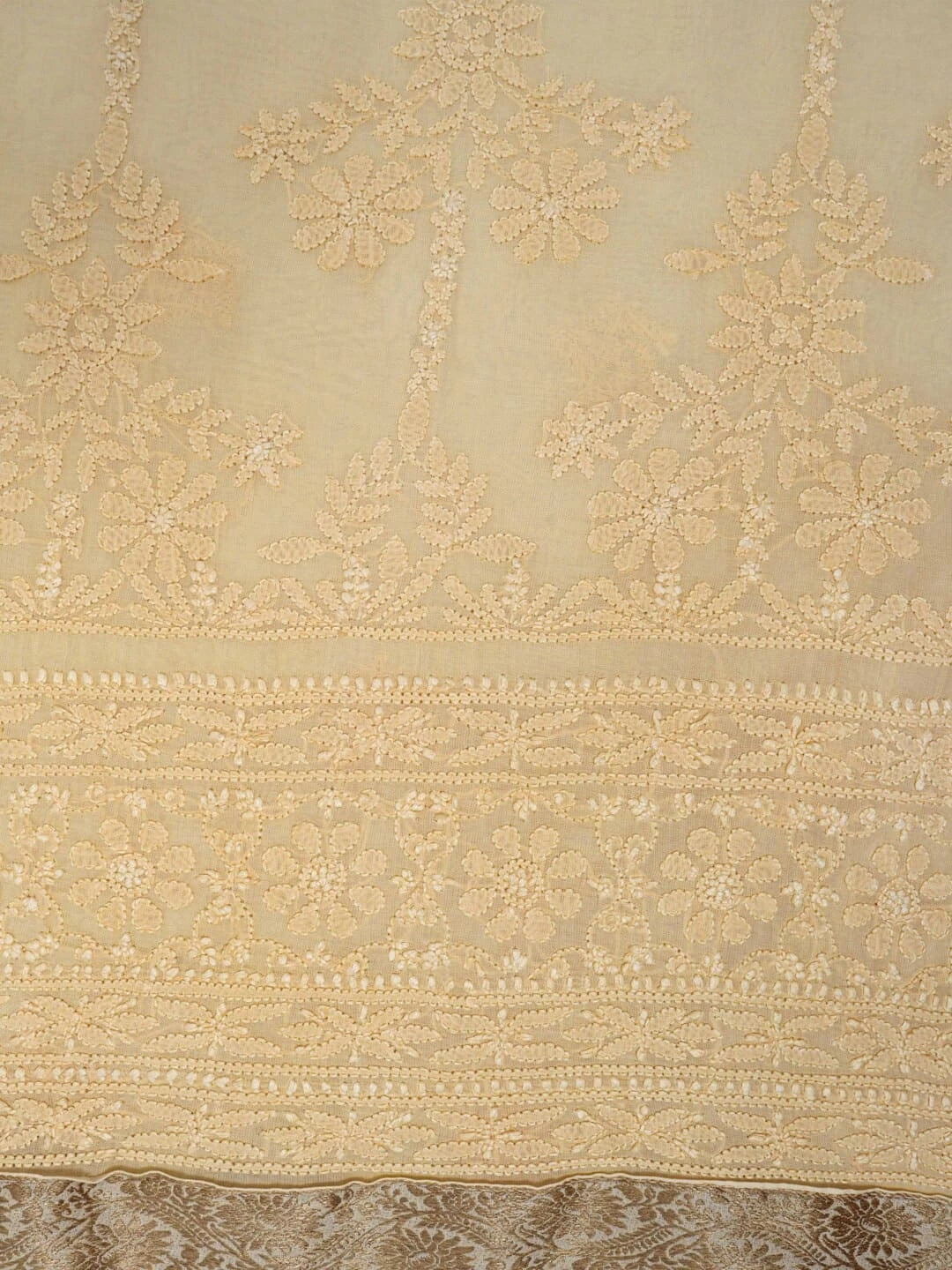 Ada Hand Embroidered Light Yellow Ombre Shade Cotton Lucknowi Chikankari Unstitched Kurta Dupatta Set A595372