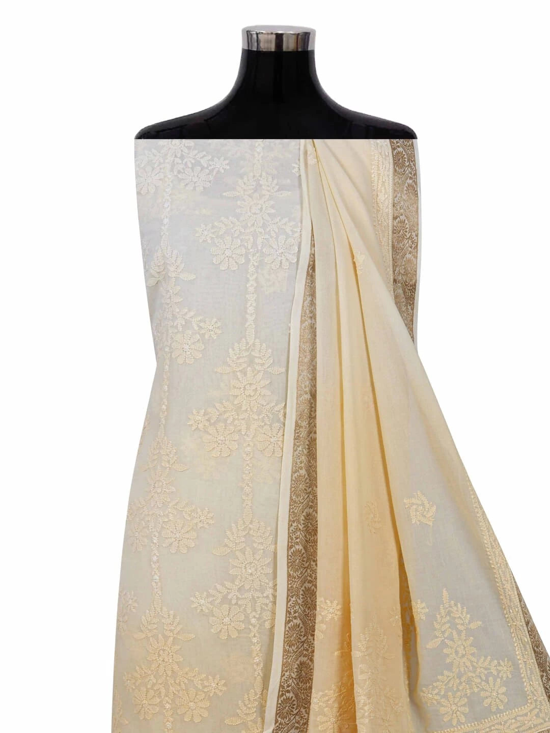 Ada Hand Embroidered Light Yellow Ombre Shade Cotton Lucknowi Chikankari Unstitched Kurta Dupatta Set A595372